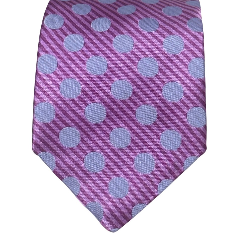 Ferrell Reed Mens Metallic Purple Blue Polka Dot 100% Silk Tie Hand Tailored USA